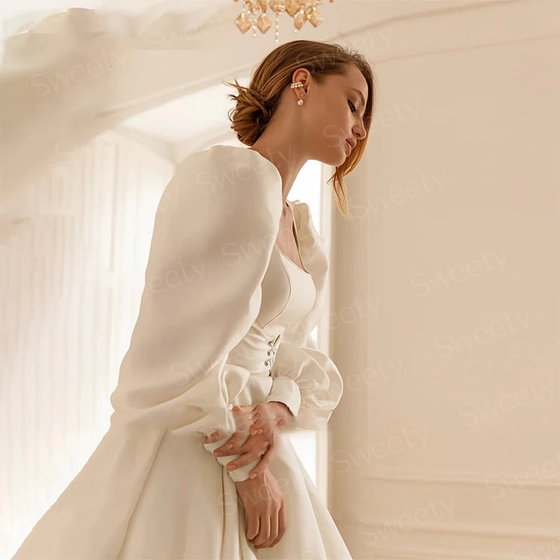 Robe de Mariée Glamour en Dentelle Brodée sur Filet, Tenue de Princesse Chic à Manches sulf, Col Bateau, pour Patients