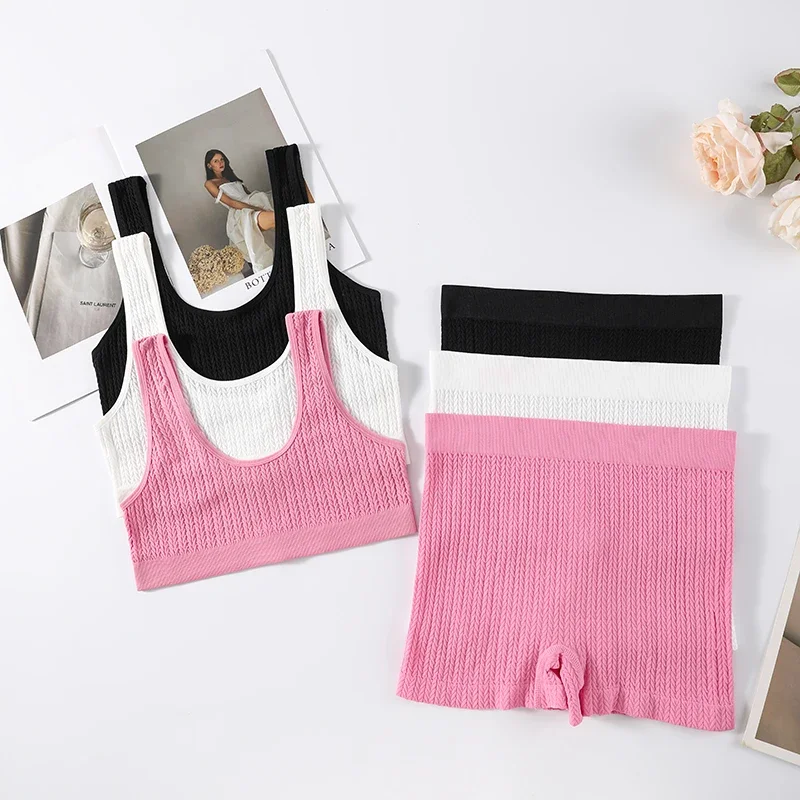 

Женский бесшовный комплект с бюстгальтером, спортивные шорты с низкой посадкой, топы без косточек, комплект сексуального нижнего белья, женский комфортный комплект нижнего белья
