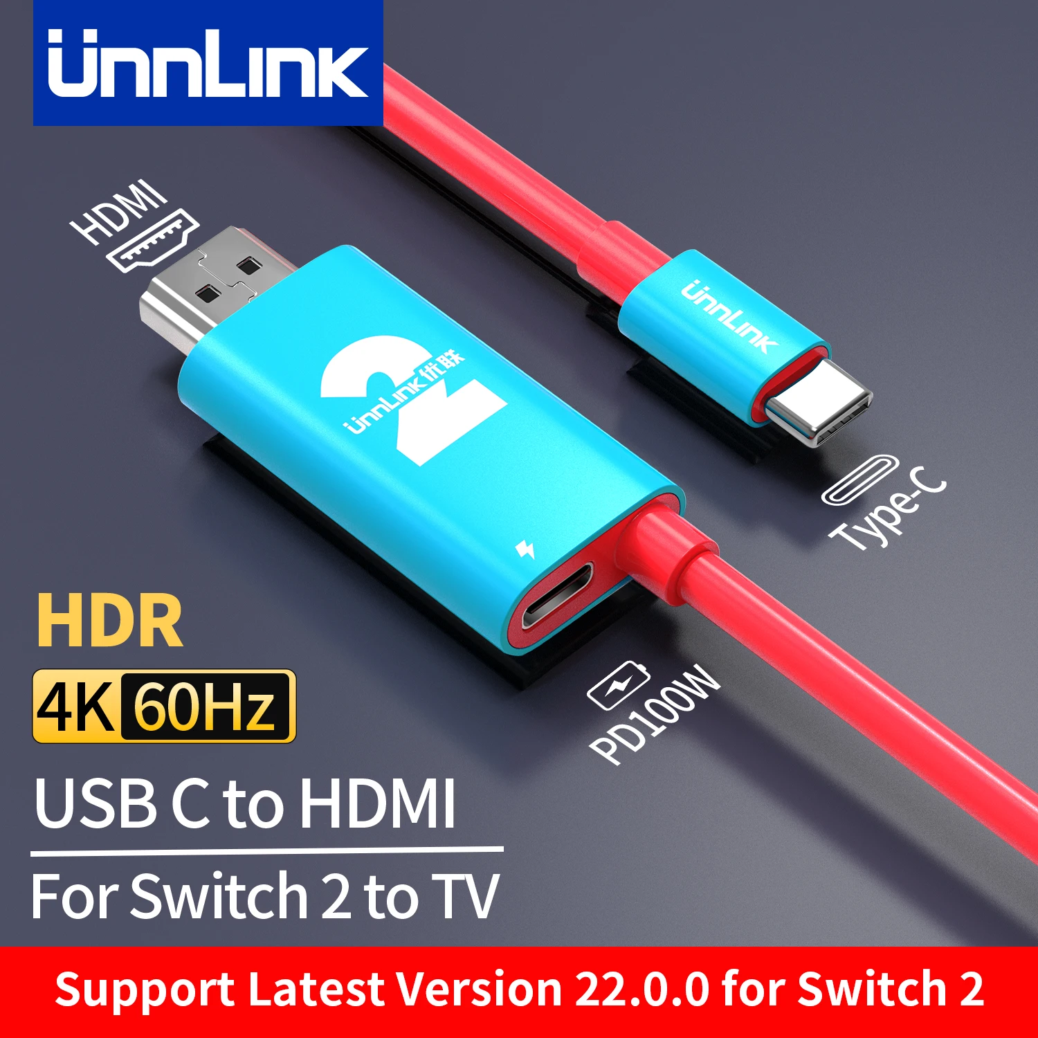 

﻿ Unnlink 4K 60Hz Video Cable for Switch 2 Screen Mirroring Cable 2K 120Hz USB C to HDMI + PD 100W Projection Dock