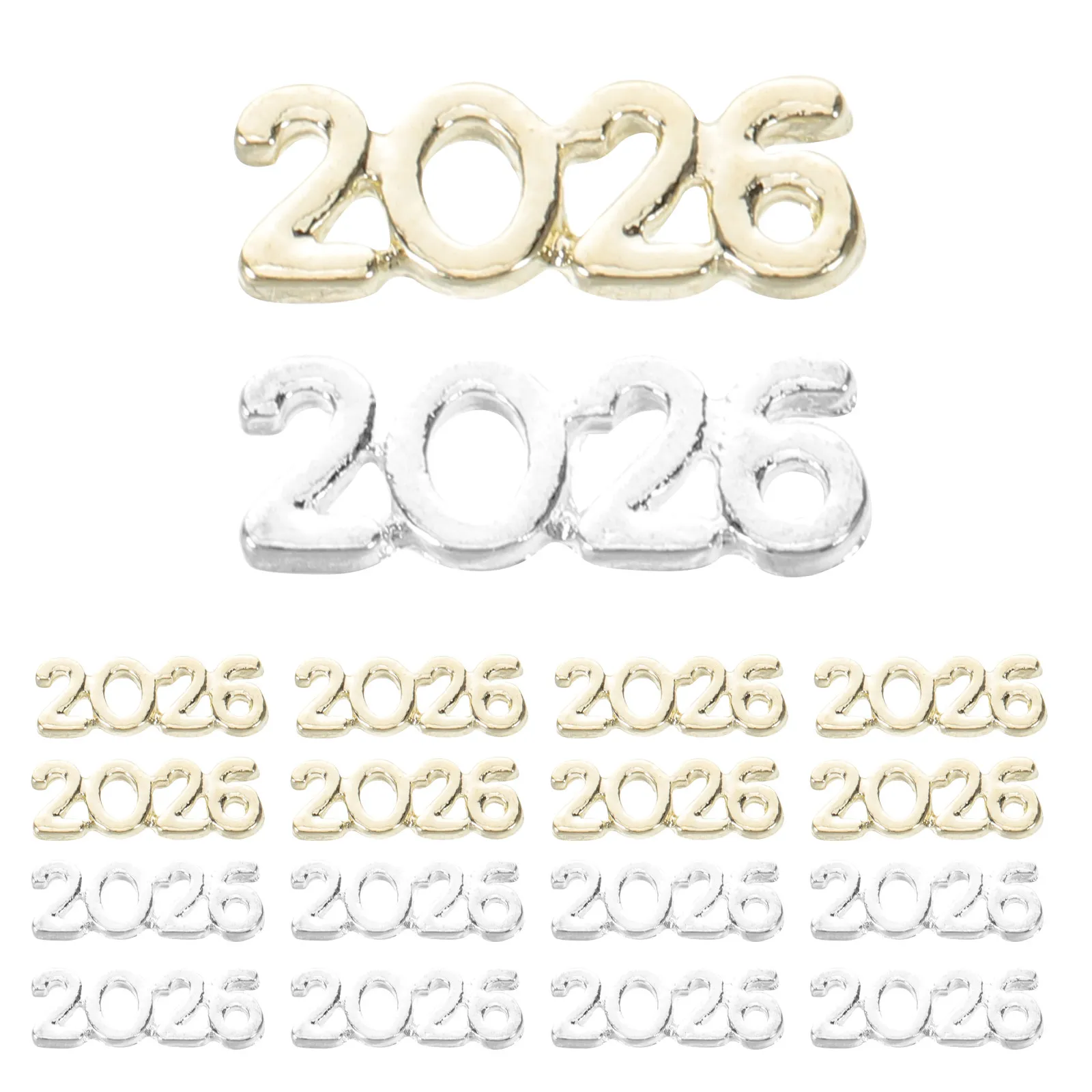 

100 шт. металлических украшений для ногтей 2026, плоские, для новогоднего маникюра, декор для ногтей, аксессуары для нейл-арта, блестящие стразы с цифрами, для DIY маникюра