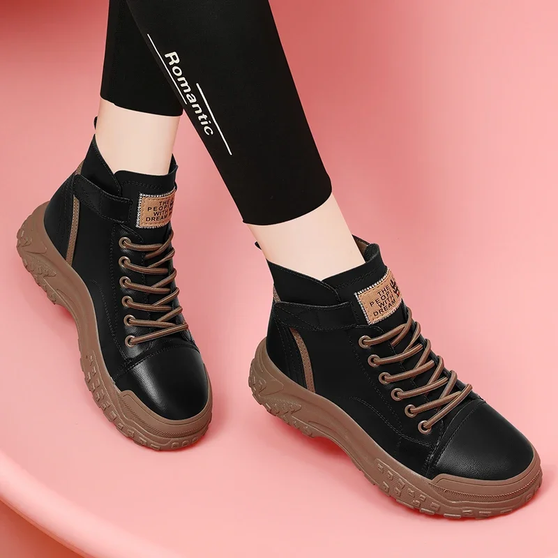 Sepatu bot pendek wanita, sepatu bot Ankle atasan tinggi, sepatu Platform Wedge, sepatu sol lembut sepatu kerja berkendara kasual wanita