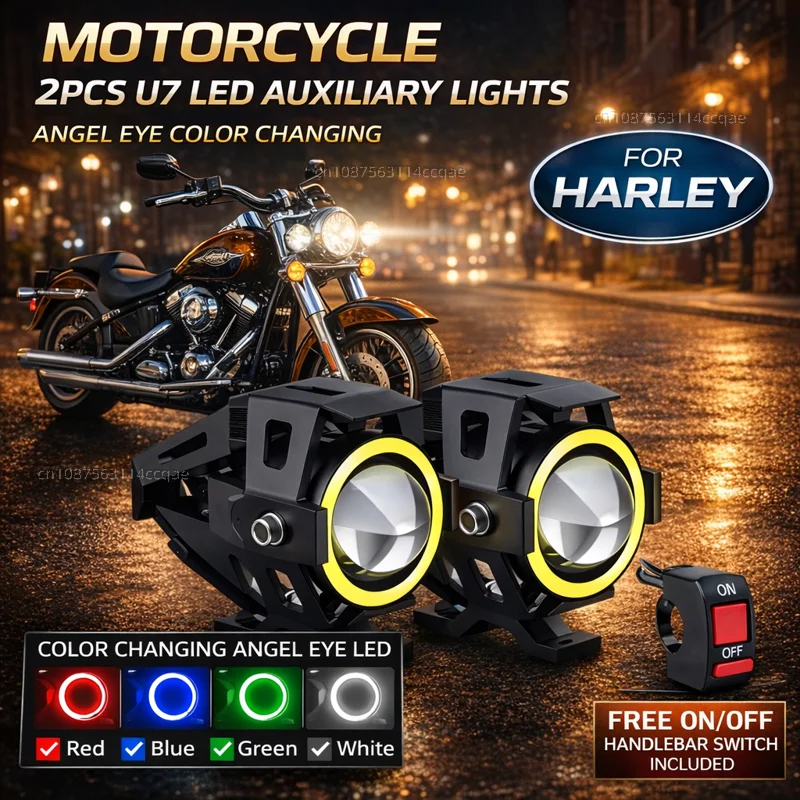 Waterproof Motorcycle LED Headlight 3000LMW U7 Motorbike LED Driving Fog Spot Light with Switch For Harley Davidson ADV 1250