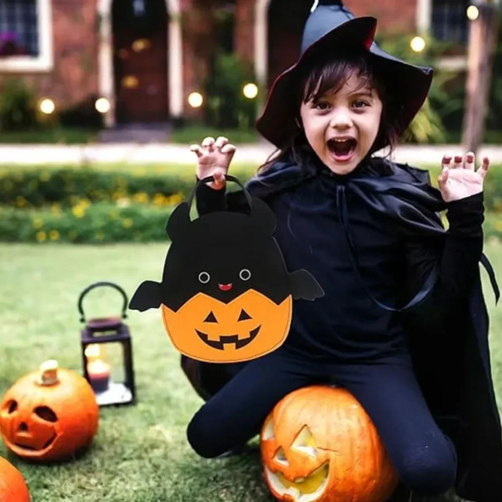 Premium Bat Pumpkin Halloween Candy Basket Cute Felt Tote Bags Trick or Treat Bag for Kids Gift Goodie Party Favors Set