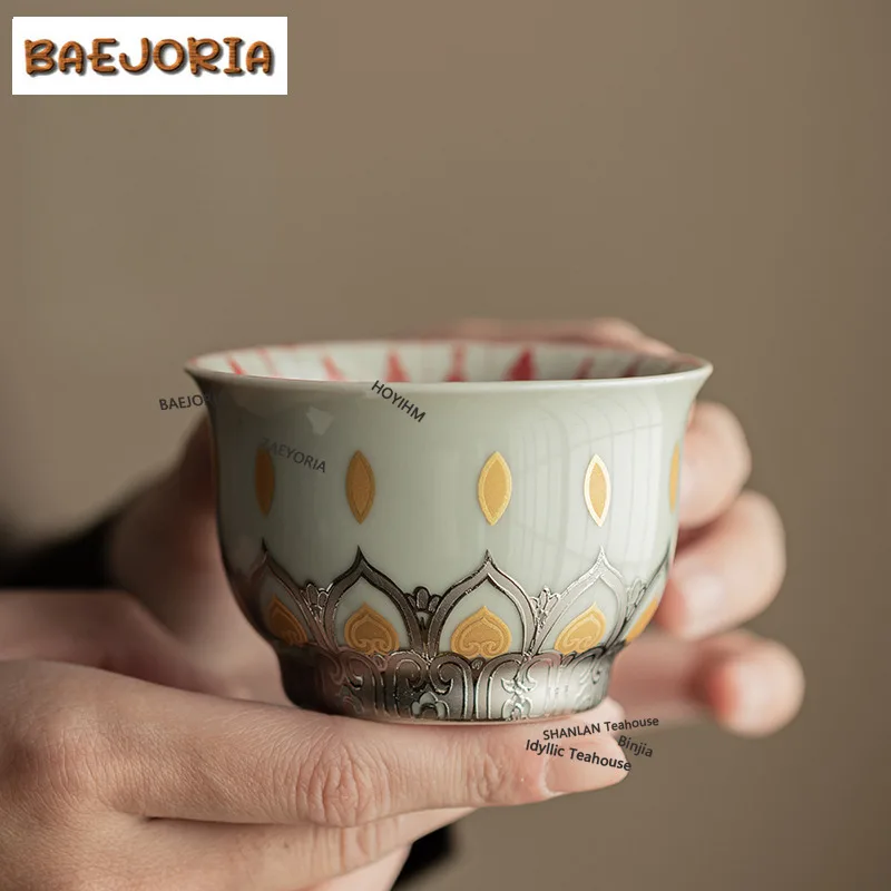 BAEJORIA 100ML Plant Ash Buddha Lotus Throne Ceramic Teacup Aesthetic Tea Bowl Sample Tea Cup Personal Cup Chazhan Master Cups