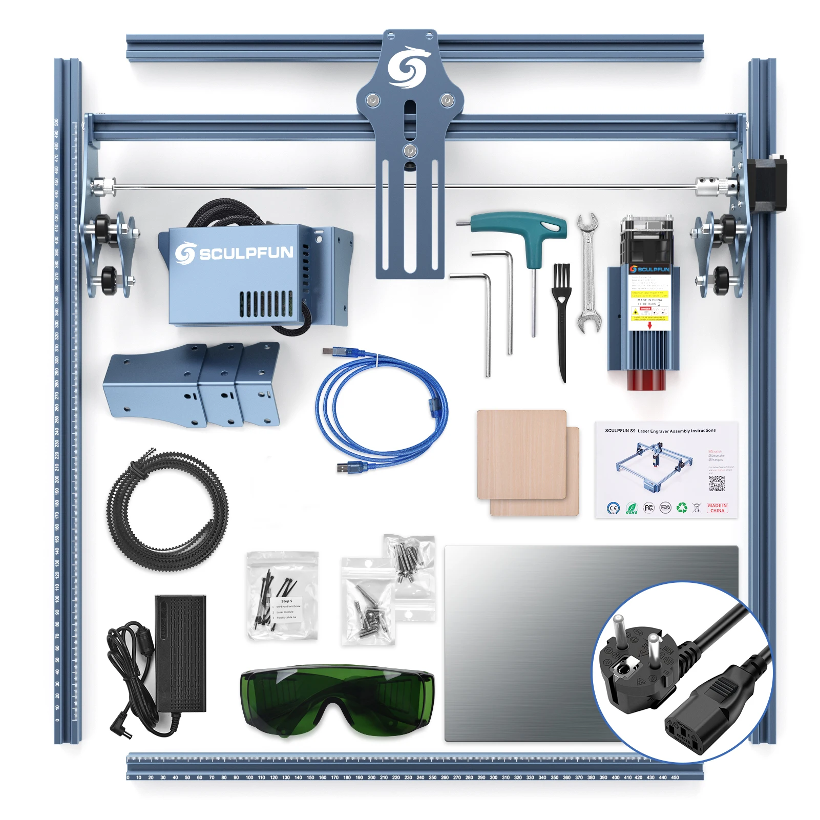 Máquina de grabado láser SCULPFUN S9 de 410x420mm tecnología de modelado de haz láser ultrafino corte de grabador láser de alta precisión