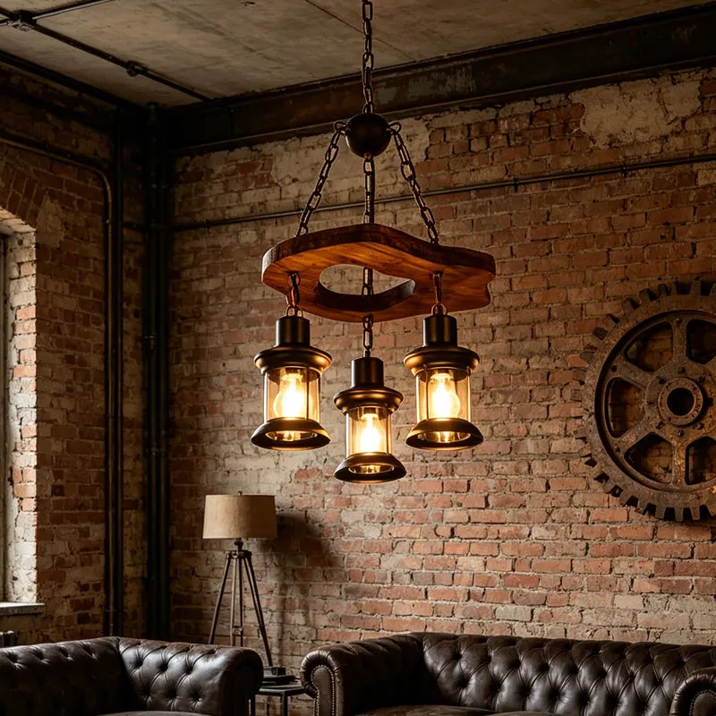 

Vintage Loft American Rural Nostalgic Wooden Pendent Light Restaurant Coffee Shop Decorative Chandelier Kitchen bedroom Lamps