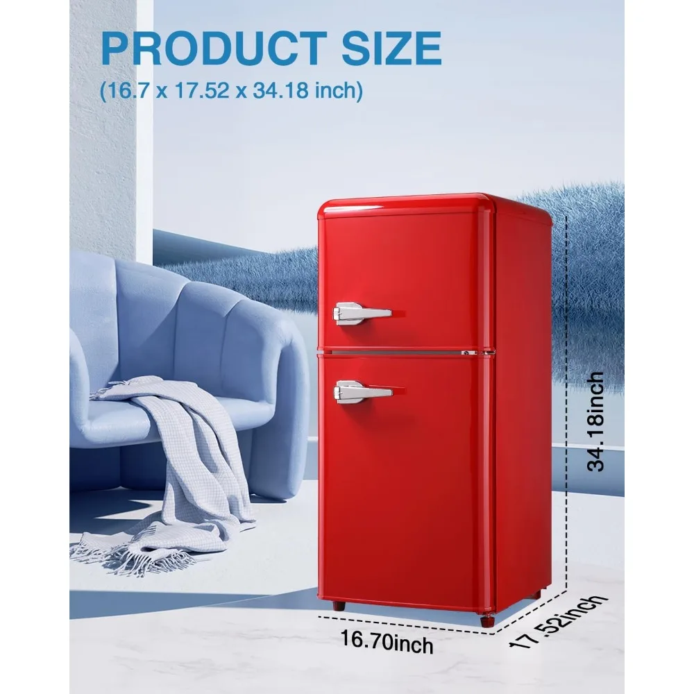 Mini Refrigerator with Freezer 3.5 Cu.Ft, Mini Fridge with 7 Settings Temperature, Adjustable Shelves for Apartment,Office, Red