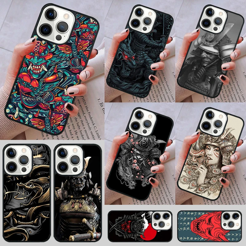 Samurai Japanese Warrior Mask Helmet Phone Case For iPhone 14 13 15 Pro Max Coque 12 11 Pro Max For Apple 8 PLUS 7 6S XR X XS