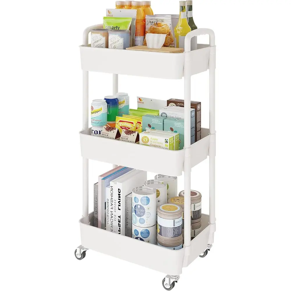 

3-Tier Rolling Cart with Wheels,Multiunction Utility Storage Carts, Kitchen Storage Organizer,Mobile Shelving Unit or Bathroom