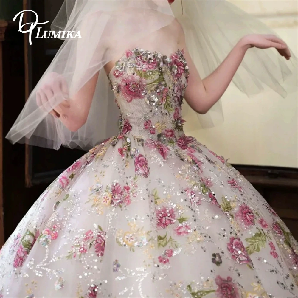 ชุดเดรสงานแต่งงานสีชมพูแชมเปญ DTLumika สำหรับผู้หญิง, ชุดราตรีทรงเอไลน์แบบไม่มีสาย, ชุดราตรียาวประดับกลิตเตอร์สำหรับงานพรอมและงานค็อกเทล