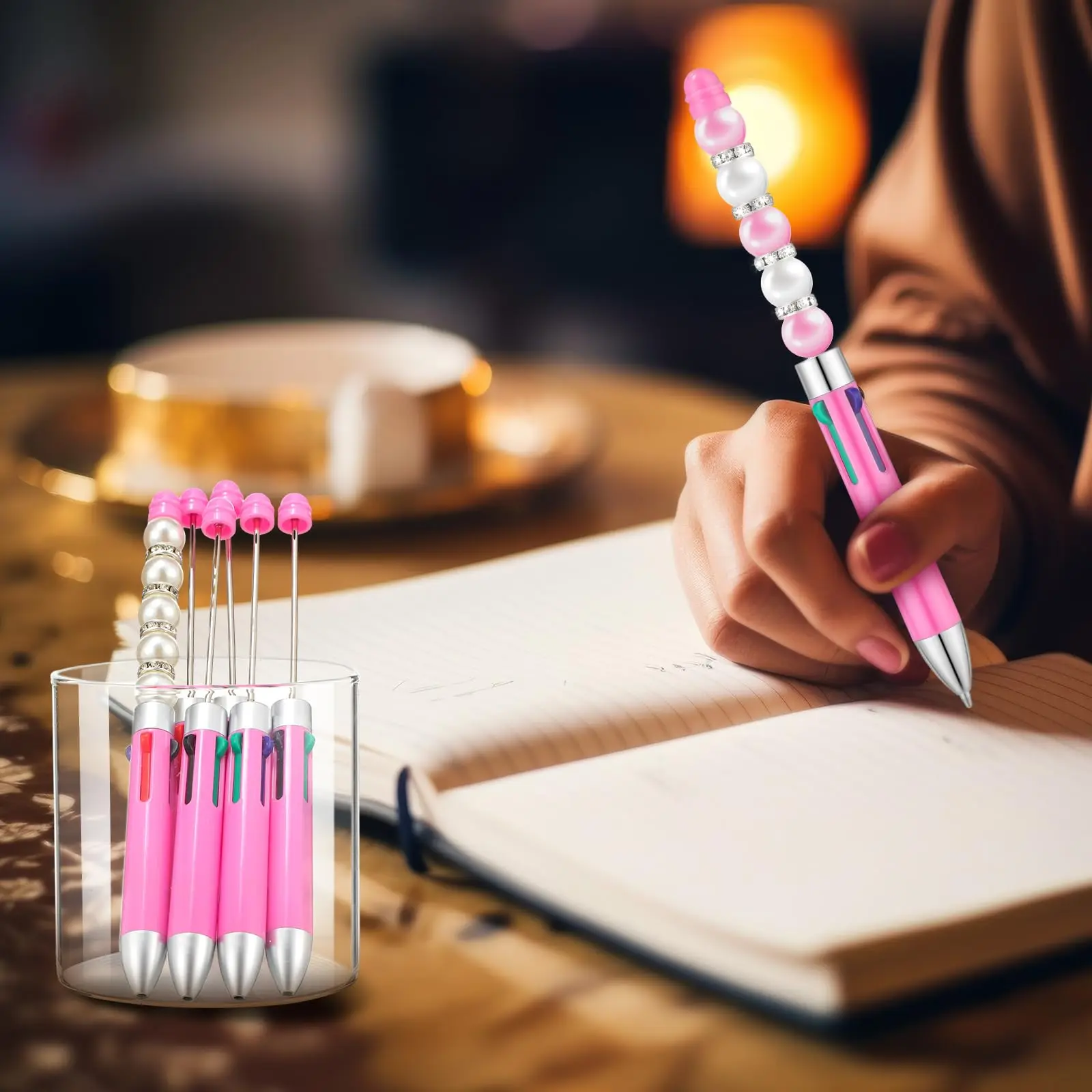 8Pcs Macaron pink  Four Color Refills Beaded Pen DIY Creative   Beadable Ball Pen  Valentine Teacher Wedding Gift