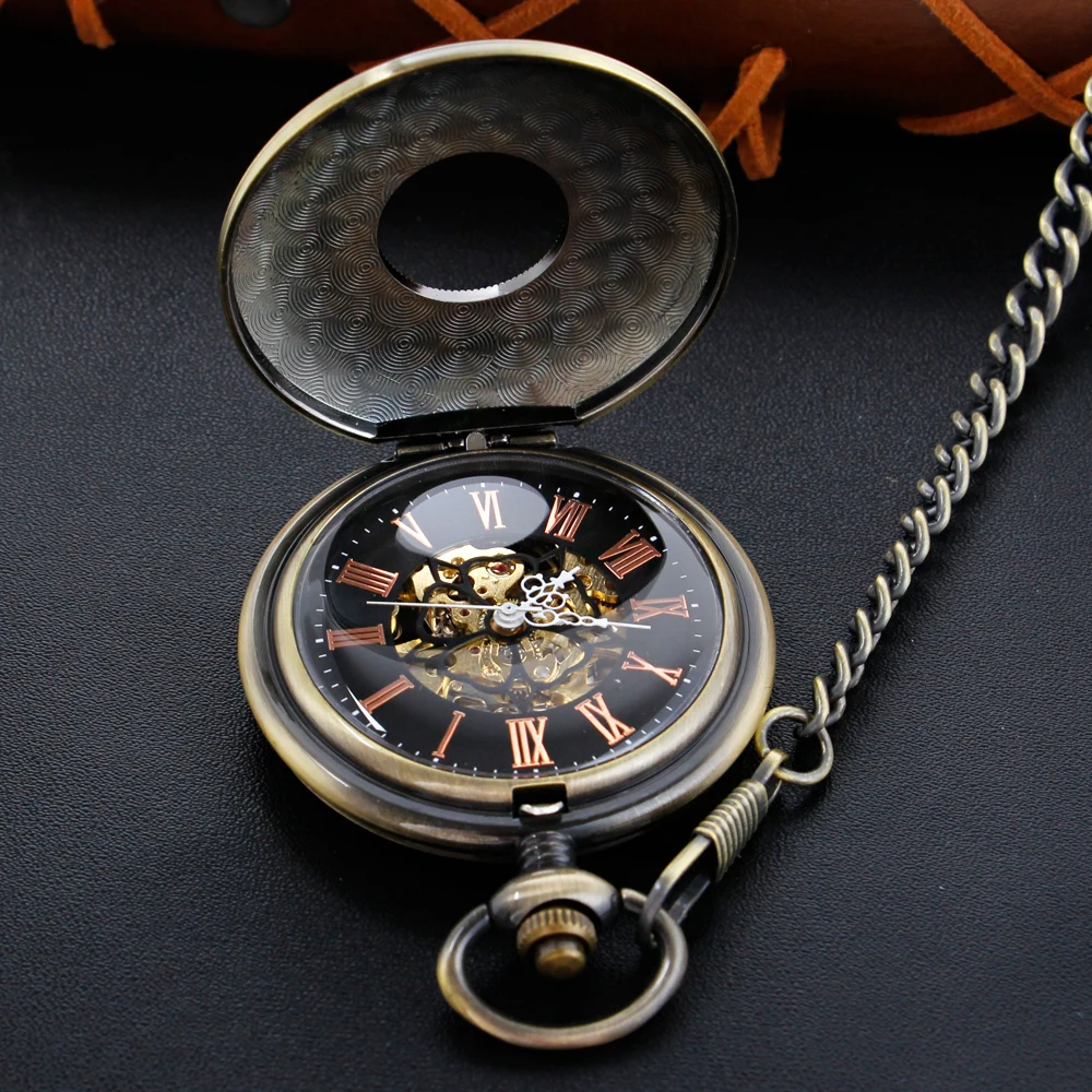 Luxury Antique Steel Mysterious Relief Mechanical Pocket Watch Vintage Gentleman Analog Signal Clock Women Jewelry Gift