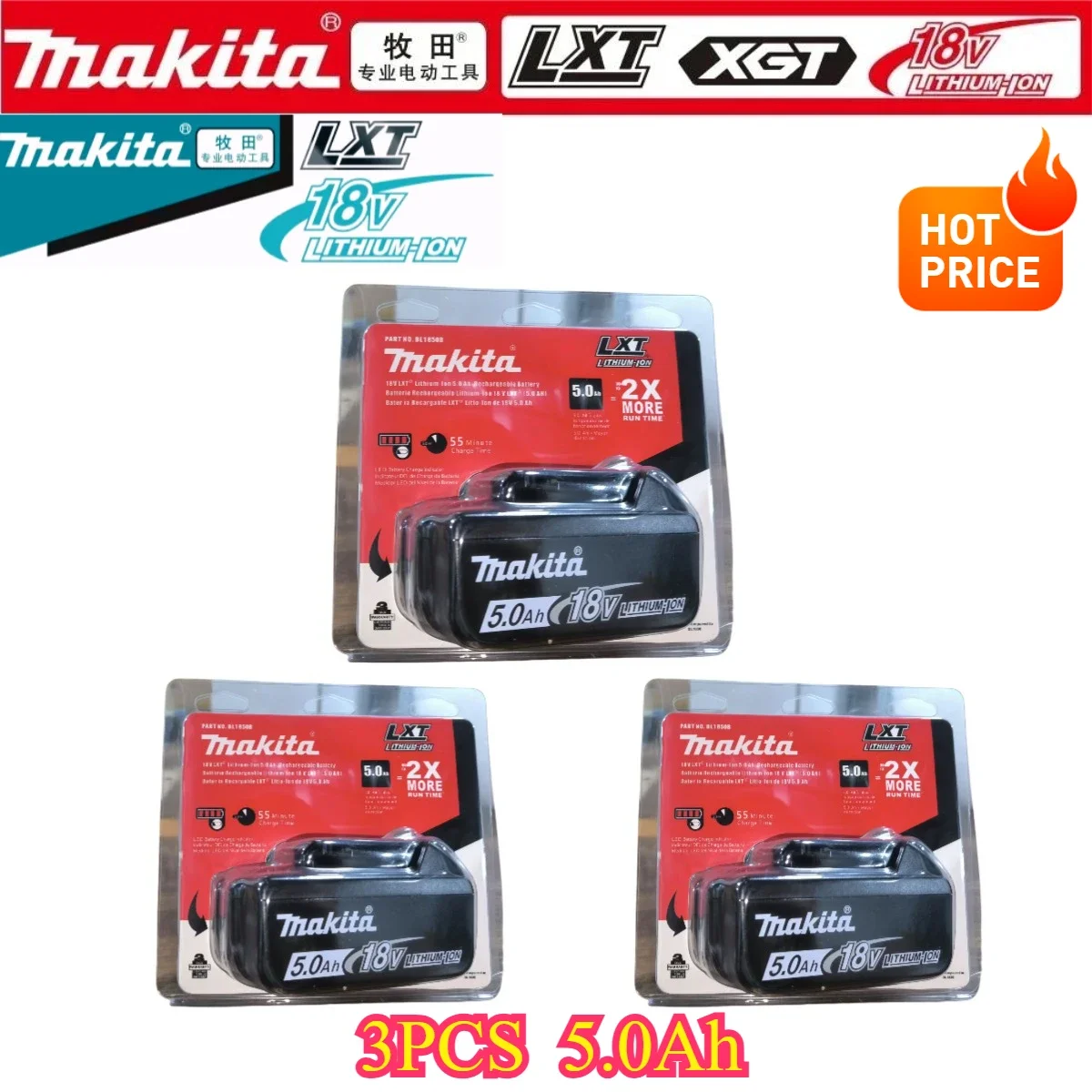 

100% original Makita 5.0Ah 18V Rechargeable Battery for Makita 18V BL1830 BL1830B BL1840 BL1840B BL1850 BL1850B Power Tools