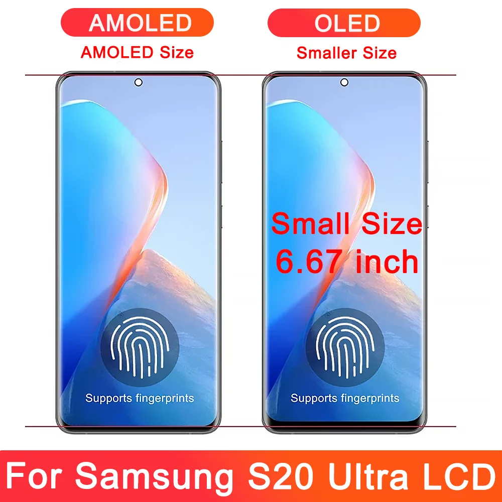 NEW AMOLED S20 Ultra Screen Assembly, for Samsung Galaxy S20 Ultra 5G G988 G988U Lcd Display Digital Touch Screen with Frame