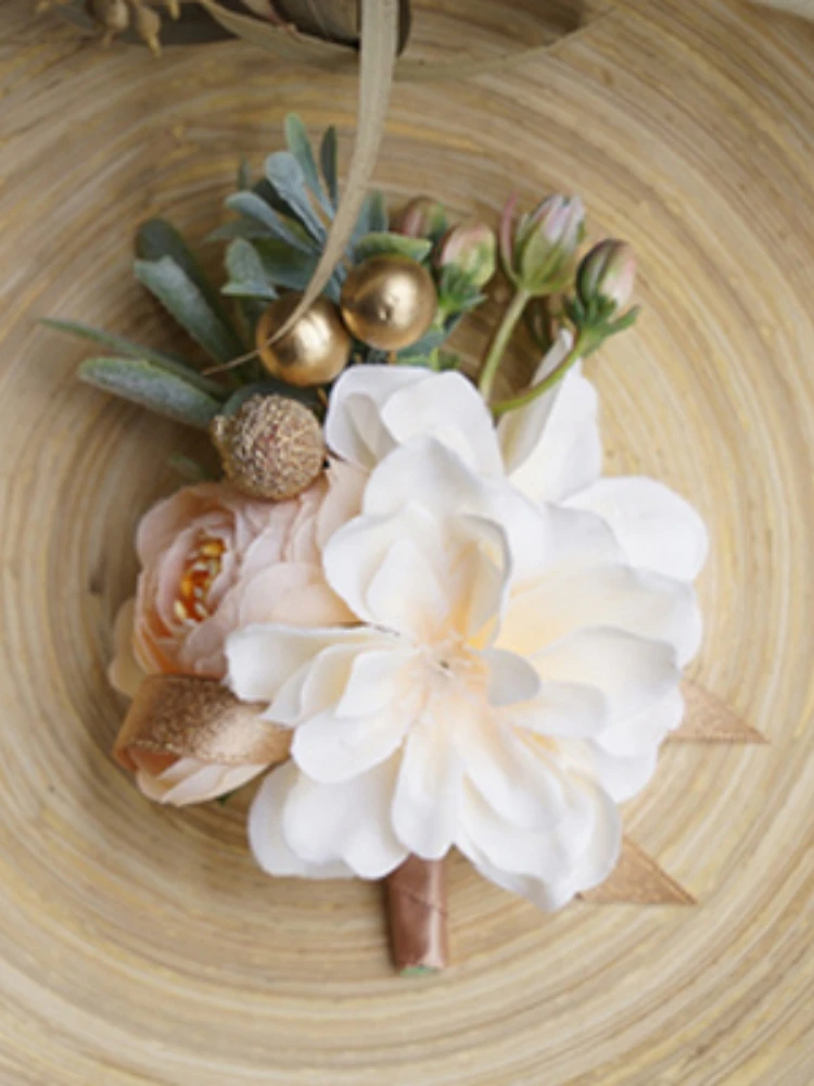 *الشمبانيا المعصم الصدار وصيفه الشرف العريس الأخوات أساور الشريط اليد الزهور الاصطناعية الزفاف العروة حفلة موسيقية اكسسوارات