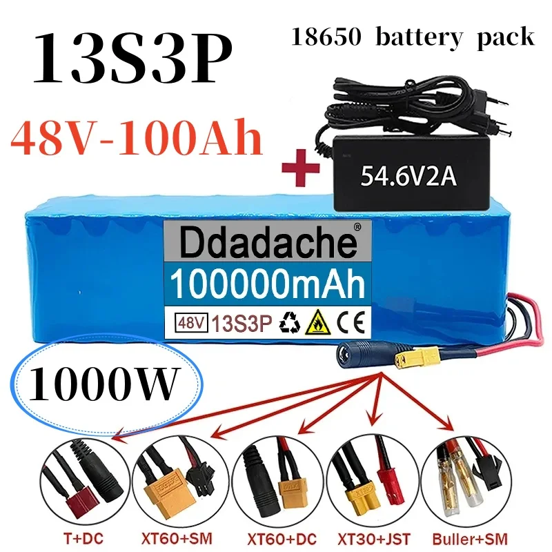 

48V 100000mAh 1000w 13S3P 48V Lithium Ion 18650Battery Pack for 54.6v E-bike Electric Bicycle Motorcycle with BMS+54.6V Charger