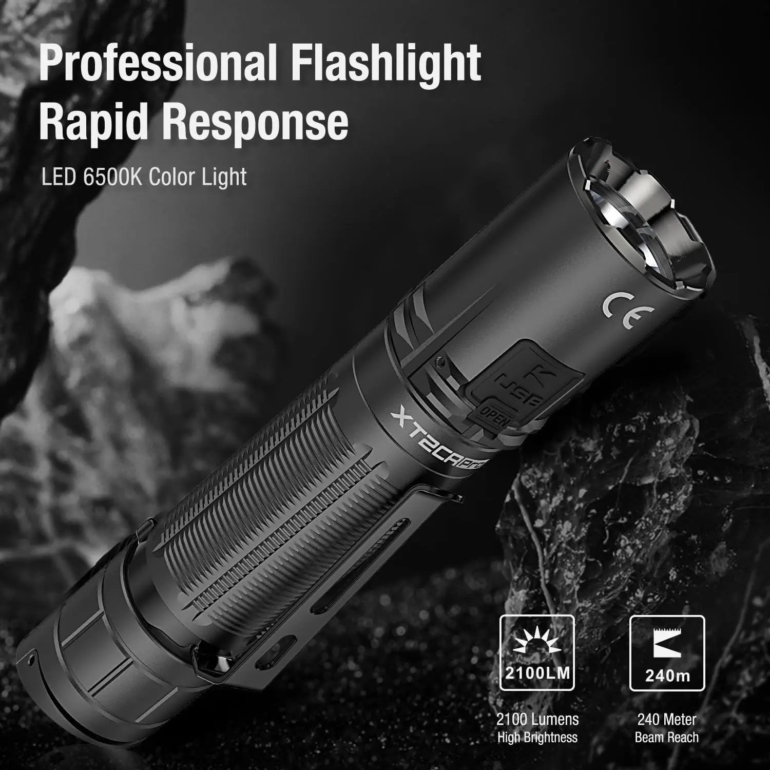 2100 Lumens Ultra-Bright Tactical Flashlight, Dual Tail Switches, Compact Design for Outdoor Camping and Emergency Use