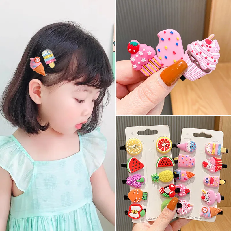 10PCS/Set Girls Cute Cartoon Ice Cream Unicorn Hair Clips Kids Lovely Fruits Hairpins Fashion Sweet Barrettes Hair Accessories