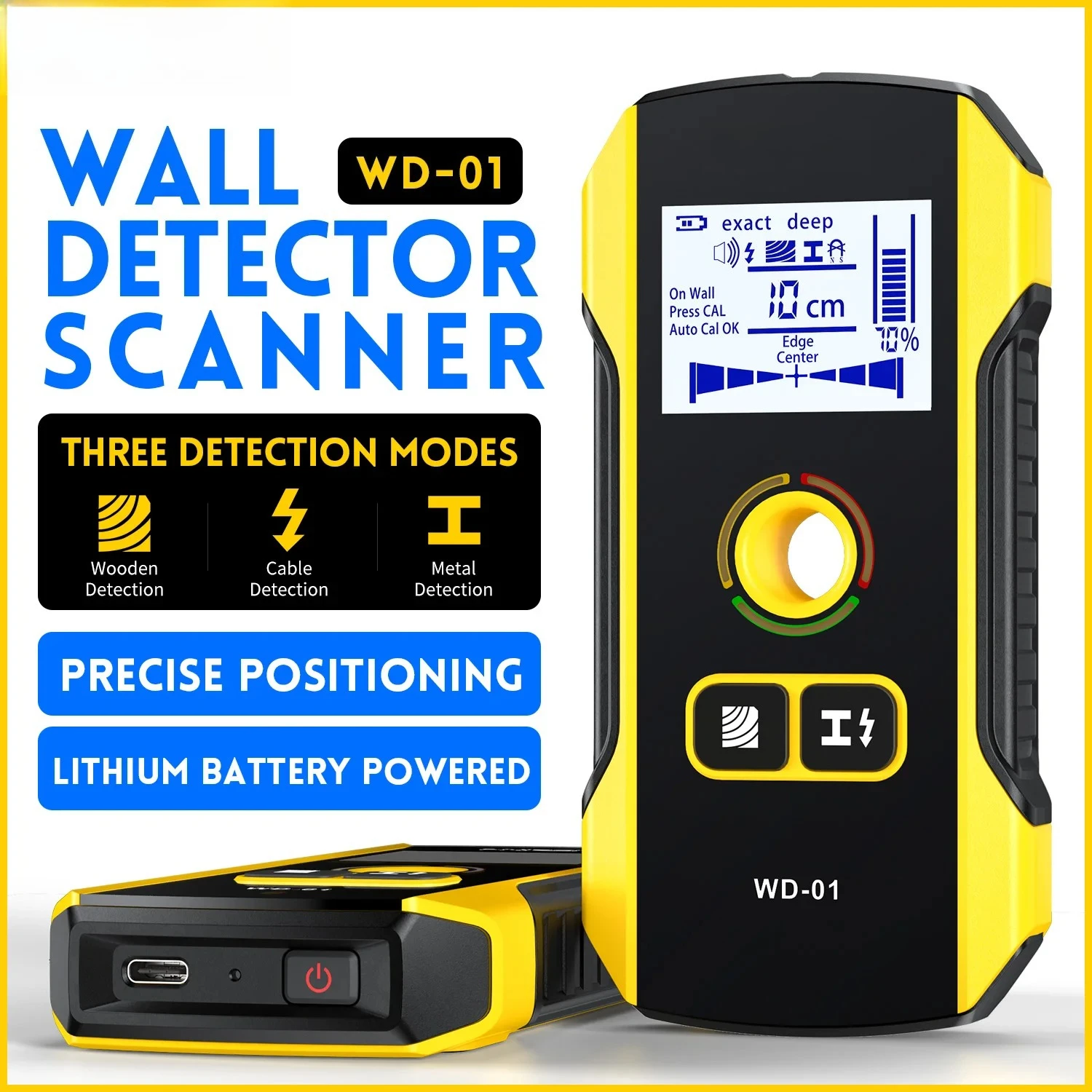 WD-01 WD-02 Metal Detector Wall Scanner with Newly Designed Positioning Hole for AC Live Cable Wires Metal Wood Stud Find