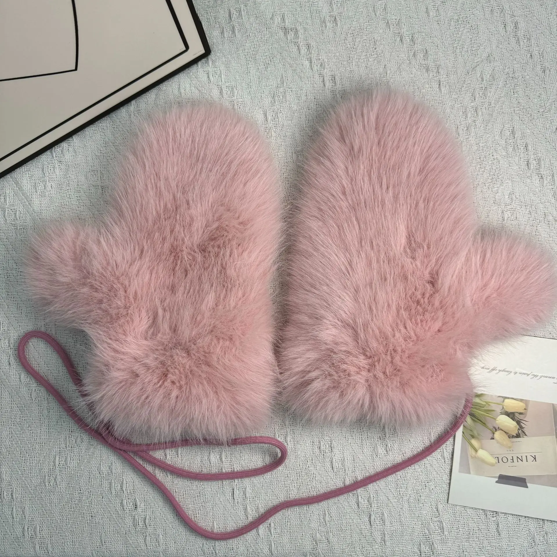 

Перчатки из искусственного лисьего меха, зимние утолщенные теплые плюшевые варежки, шейный ремешок, нечеткие уютные аксессуары для рук