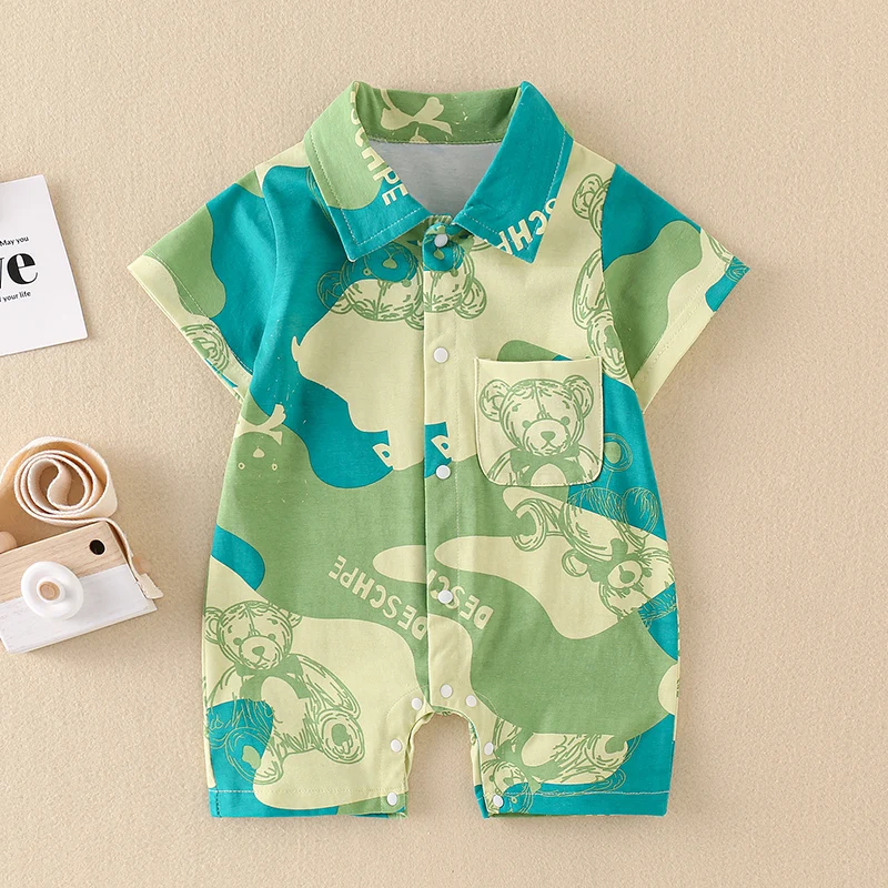 

Sli ort Sve Onesie for Baby Boys And Girls Thin Cotton Korean Sle Summer Newborn Clothes Smart Collar Cler Suit