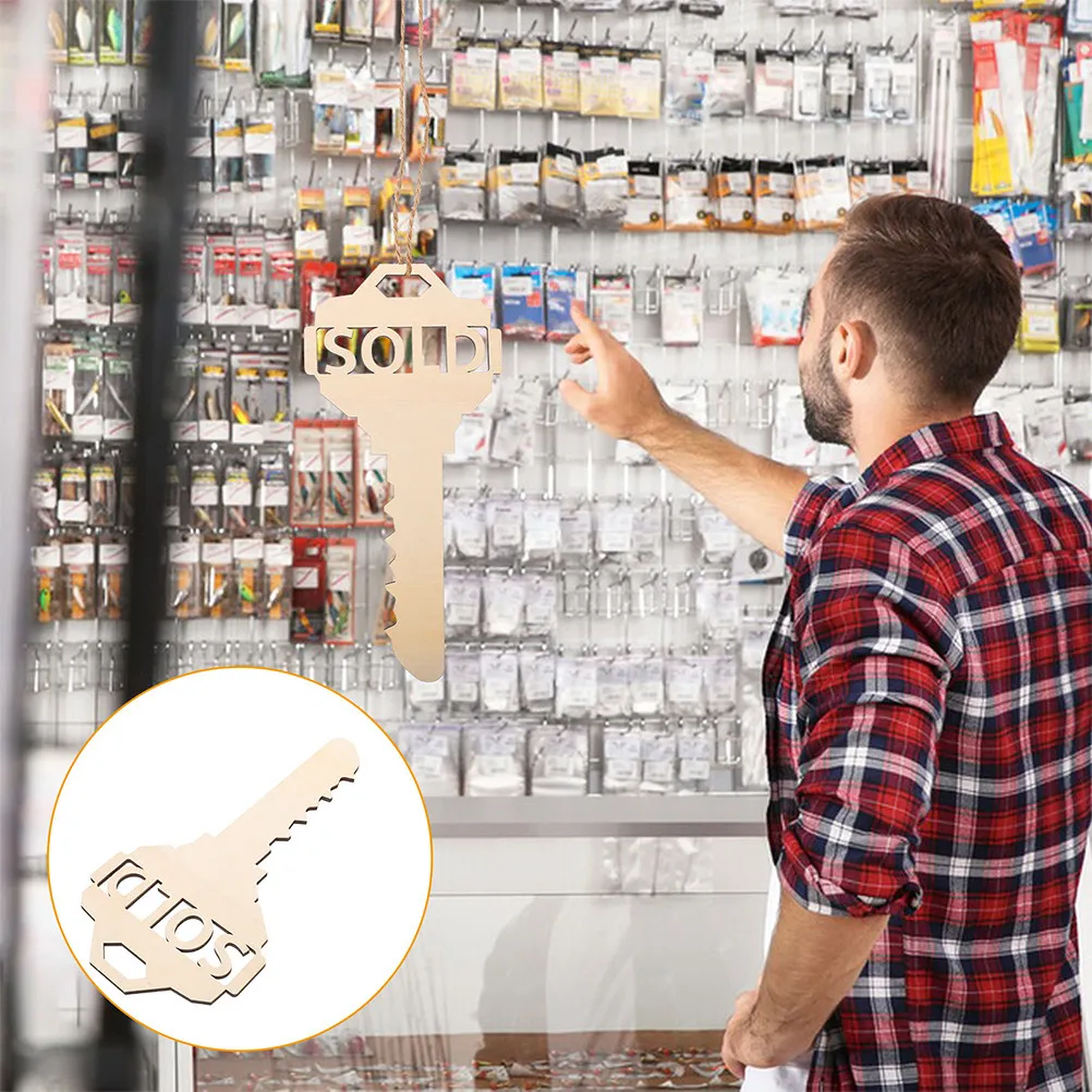 2Pcs Large Wooden Key Shaped Ornaments Sold Key Hanging Signs Window Display Wood Cutouts Photo Props Unique Wall Pendant Decor