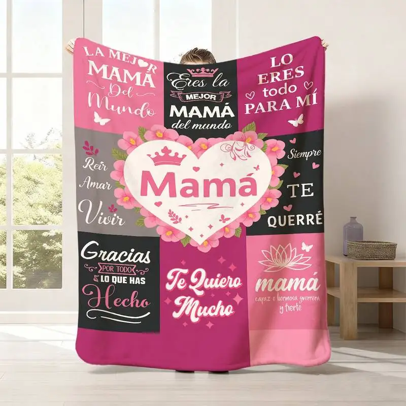 

Spanish "Mama" Love Quote Throw Blanket, Soft Cozy Flannel Blanket for Couch Sofa Bed, Mother's Day Gift