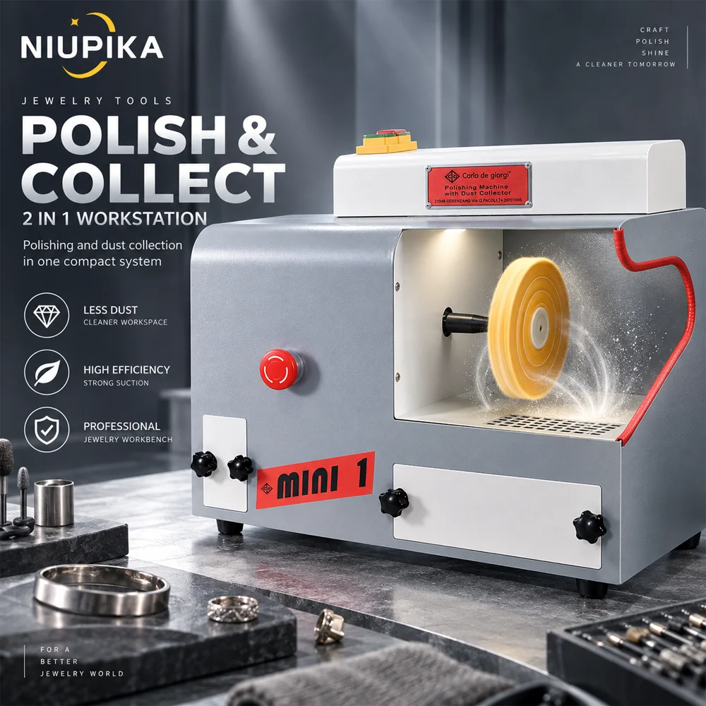 NIUPIKA Mini 1 Jewelry Polishing Machine With Dust Collector Bench Polisher Grinding Machine Gold Silver Metal Finishing Tool Fo