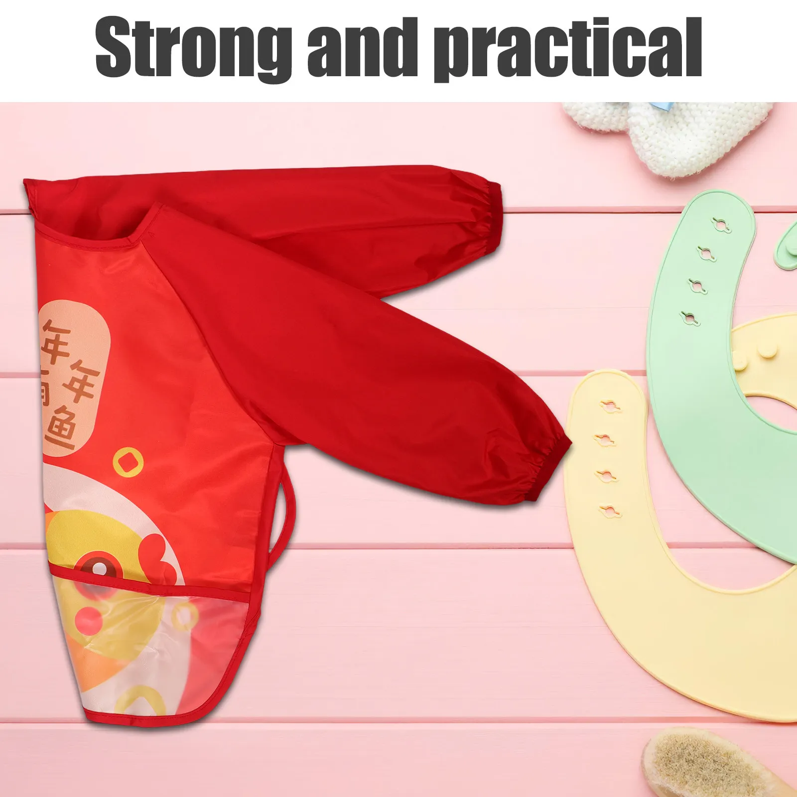 Baby Holiday Bibs Waterproof Sleeved Red Toddler Newborn Feeding Drooling Smock Xmas Bibs Kids Art Smock Long Sleeve Oil Proof