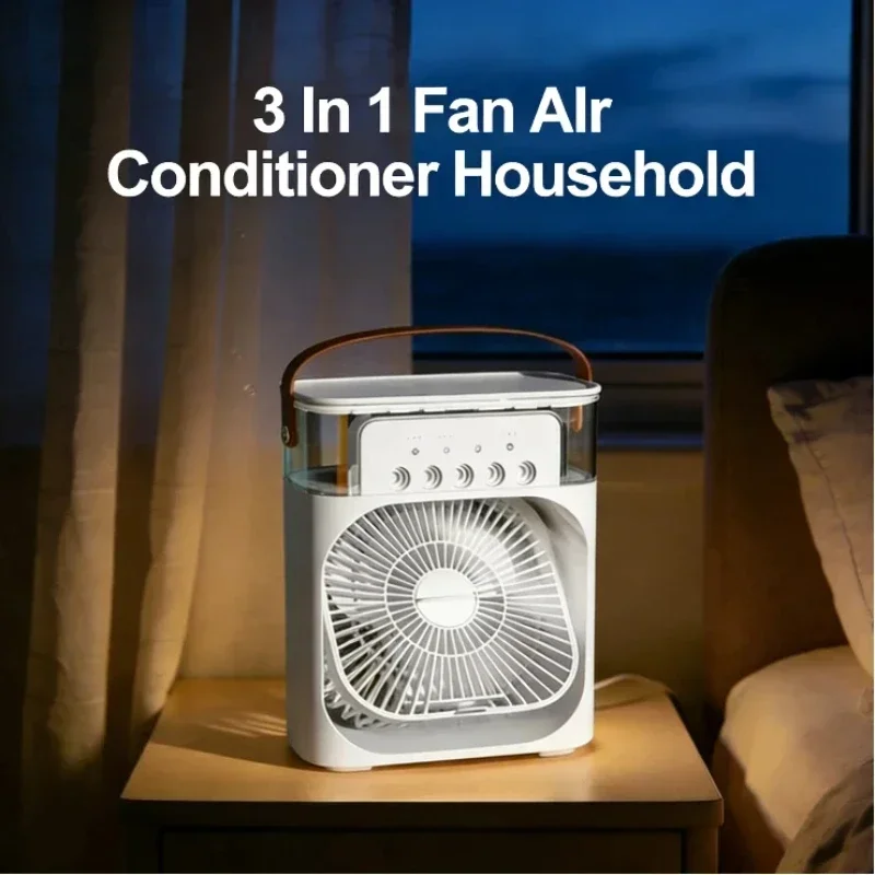3 In 1 Household Small Air Cooler Portable Fan LED Night Light Air Conditioner Design With Humidifier USB Electric Fan