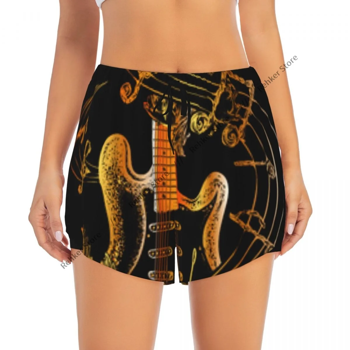 Pantalones cortos de entrenamiento para mujer, pantalones cortos deportivos de secado rápido de doble capa, guitarra, rosas, notas musicales, pantalones cortos atléticos de Yoga, mallas de gimnasio