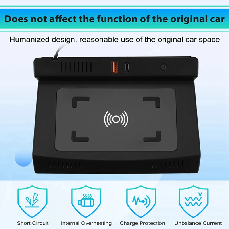 Placa de carregamento rápido sem fio do carro, carregador do telefone, acessórios interiores, peças para Toyota Raize 2020-2023, 15W