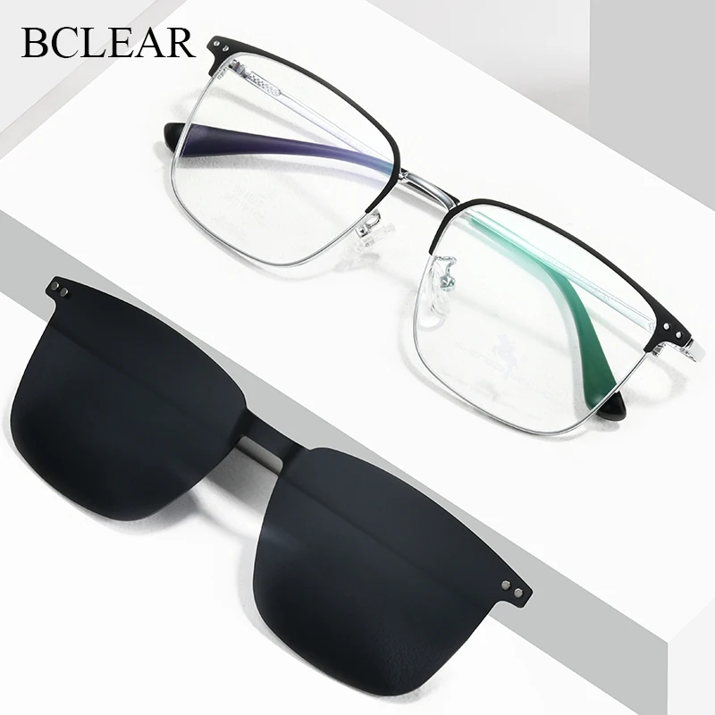 Bclear Mode Optische Brilmontuur Mannen Met Clip Op Zonnebril Gepolariseerde Magnetische Bril Voor Man Prescription Brillen