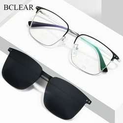 BCLEAR Fashion Optical Spectacle Frame Men With Clip On Sunglasses Polarized Magnetic Glasses For Male Prescription Eyeglasses