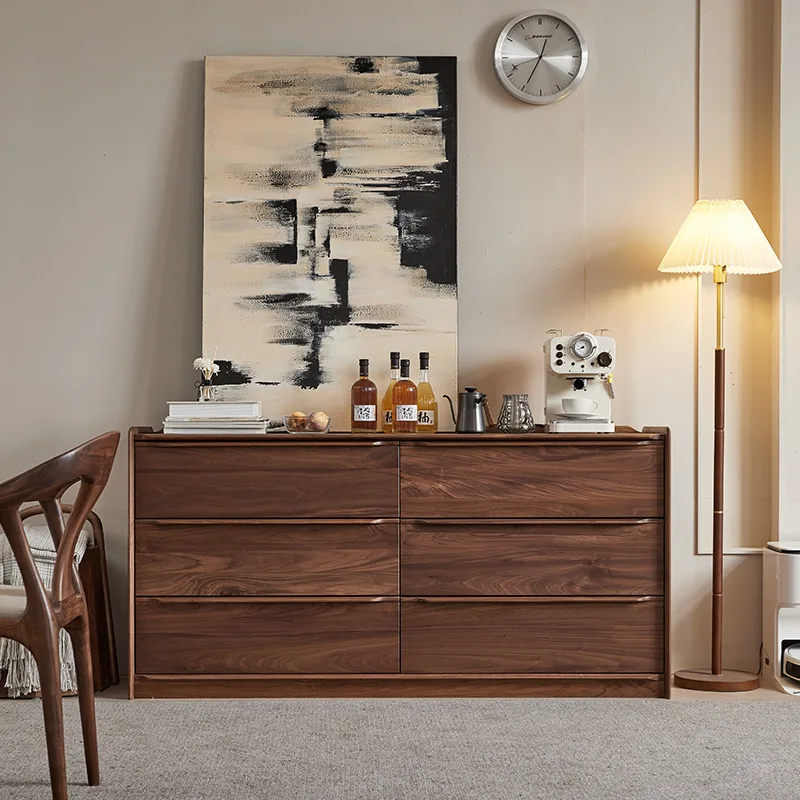 Solid wood six-chest cabinet, bedroom locker, storage cabinet, black walnut drawer cabinet
