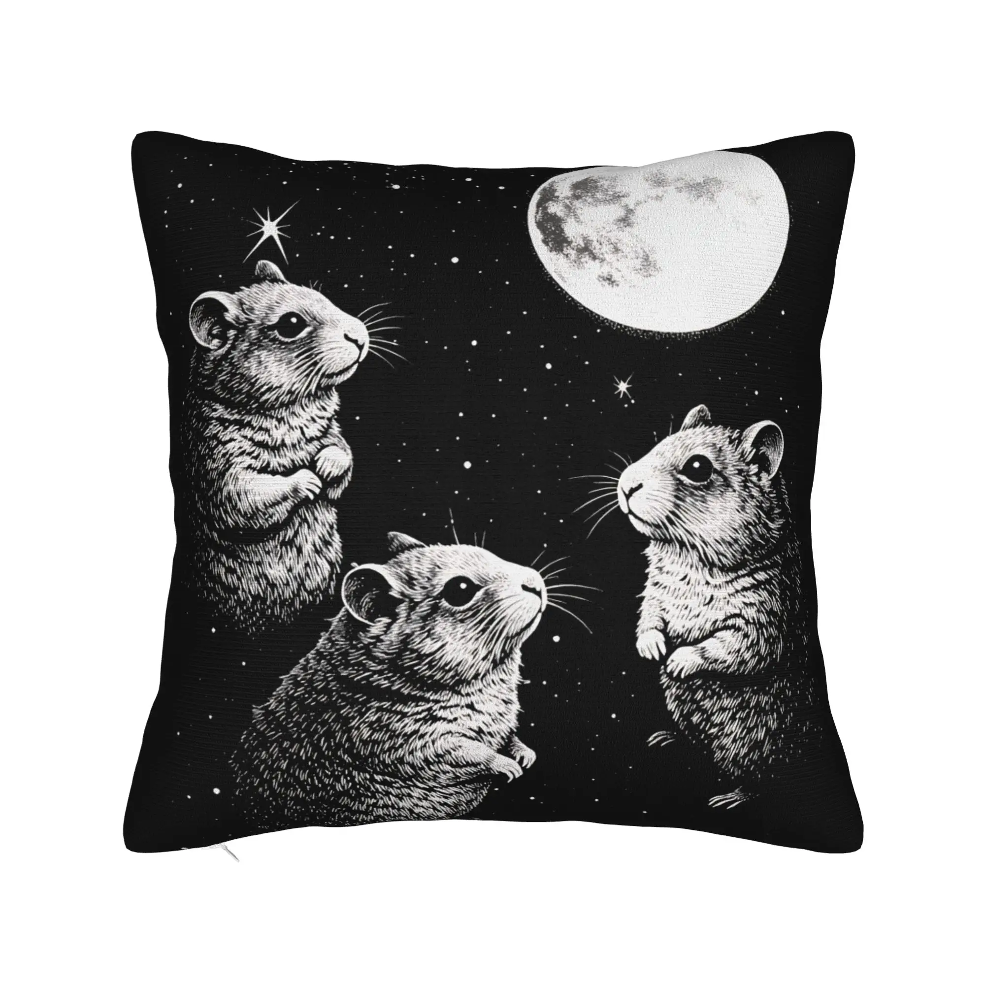 Three Hamster Moon Square Pillow Case  Cushion Covers Vintage Zipper Decorative Pillowcase for Living Room 40*40cm
