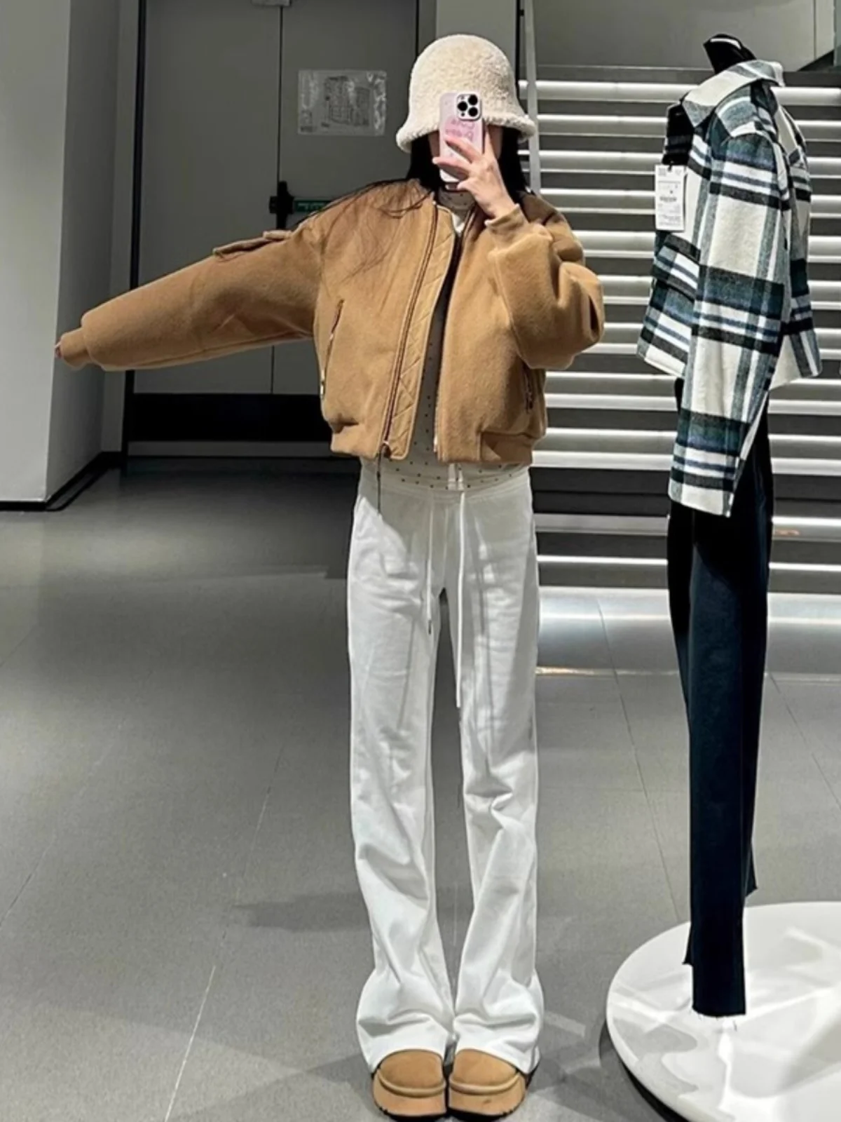 Autumn Winter New Arrival Women's Loose Fit Pilot Jaet Stand Collar Zipper Closure  Color Faion Versatile Outerwear