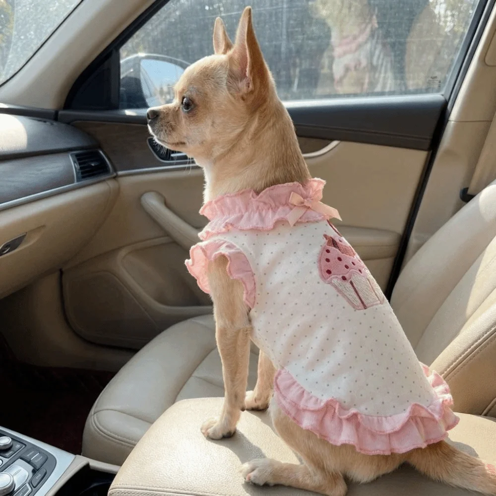 

Elegant Cake Embroidery Pet Dress Shirt Breathable Ruffles Design Pet Princess Dress Cute Comfortable Dog Sundress Daily Wear
