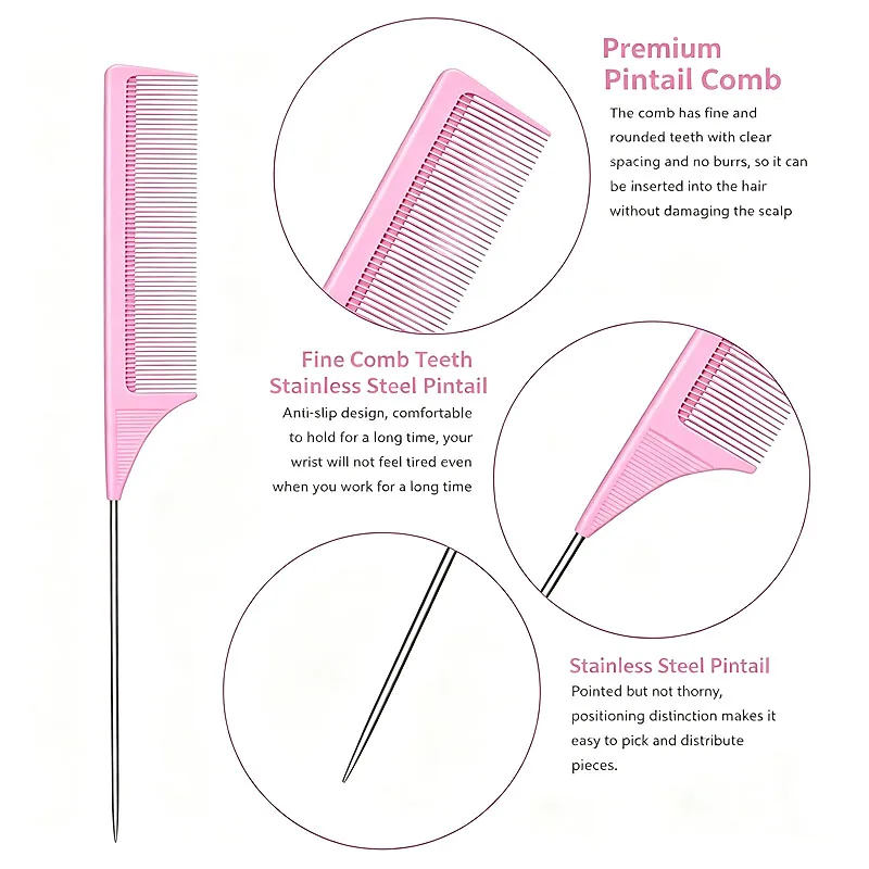 New Rat Tail Combs Solid Color Steel Needle Pointed Tail Comb  Anti-Static Heat Resistant Tail Comb Barber Accessories SZI29