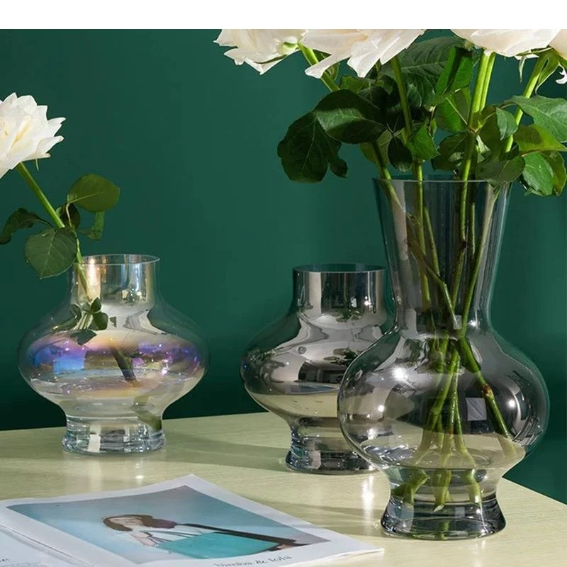 Gradient Color Glass Vase Hydroponics Flower Pots Living Room Decoration Artificial Flowers Floral Vases Modern Home Decor
