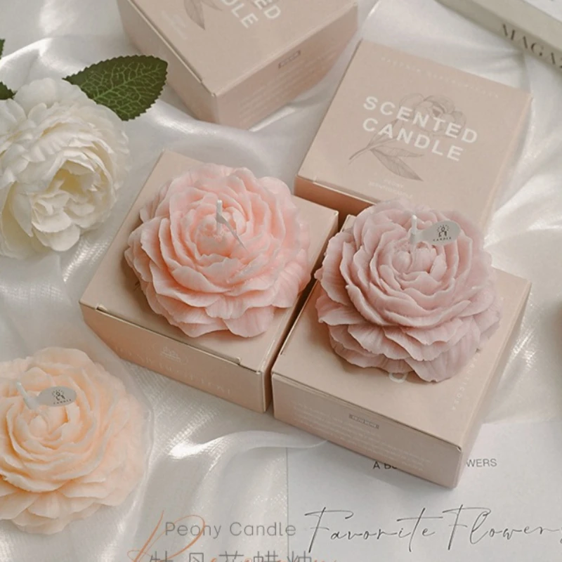3D Peony Aromatic Candle Creative Flower Shape Aromatherapy Wedding Decor Gifts Box Valentine's Day Scented Souvenir Ornament