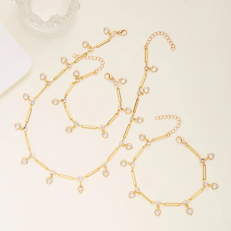 Trendiges Rotes Kirsch-Anhänger-Armband-Set für Damen, Exquisites Zirkon-Herz-Armband, Fußkettchen, Halskette, Hochzeitsschmuck, Partygeschenk – Detail 14