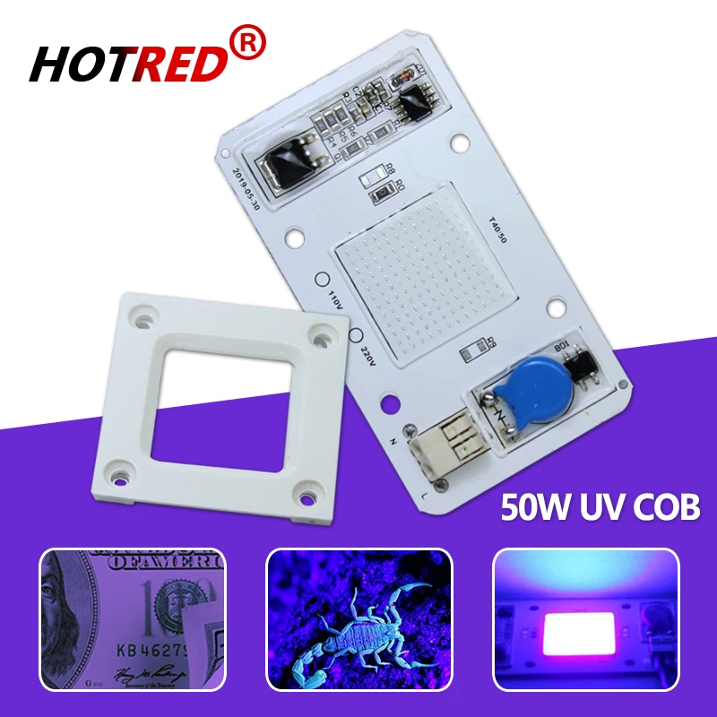 50W UV LED dioda COB 395nm Chip AC110V 220V DOB utwardzanie ultrafioletem wykrywacz metali kwarcowe czarne światło bakteriobójcza dezynfekcja