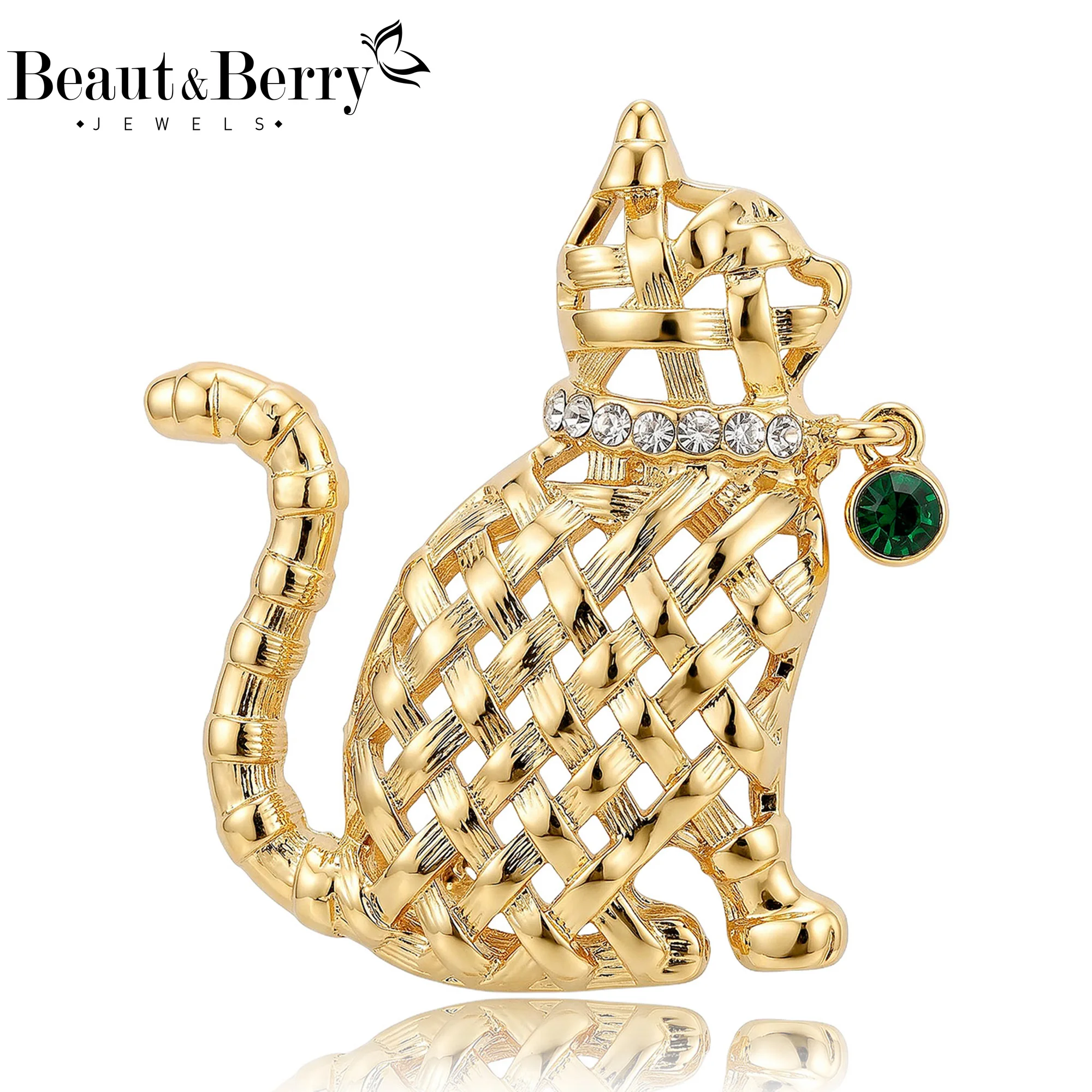 Beaut&Berry Luxury Openwork Cat Brooches for Women Unisex Animal Pins Casual Party Jewelry Accessories Gifts Decoration