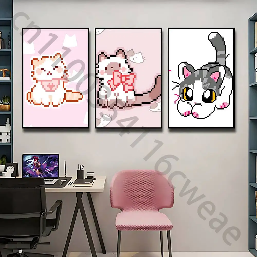 Cute Pixel kitten Wall Art Poster Print Wall Decor for Living Room Bedroom Home Decoration