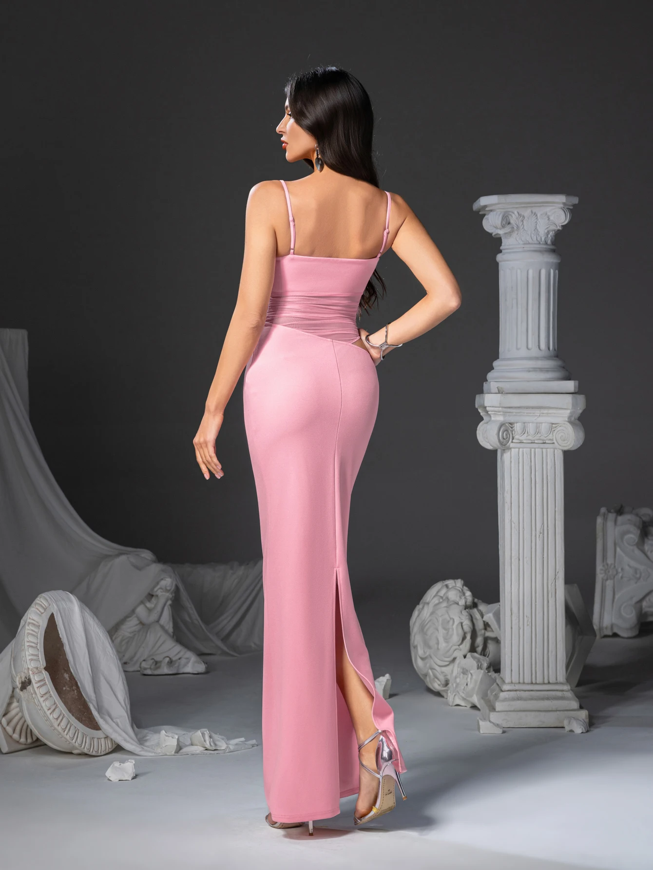 Розовое длинное платье на бретельках для семейных встреч и дней рождения, Элегантное и модное платье, Женское длинное платье, Вечернее платье, Новое платье, Женское вечернее платье, Платье для выпускного вечера, Платье для концертной церемонии награды, Платье для выпускного вечера, Платье для выпускного вечера, Платье