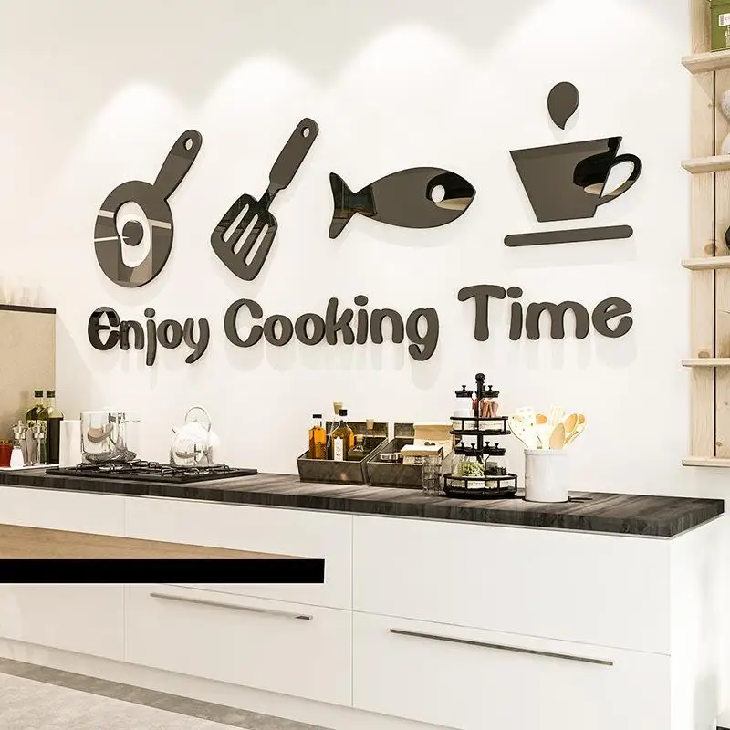 

Creative Nordic Style Kitchen Utensil Stickers 3D Wall Stickers Acrylic Material Restaurant Dine Background Wall Decoration