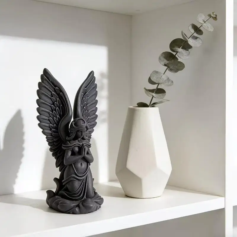 [MA]3D Printing White Praying Angel Statue With Delicate Carved Wings And Elegant Look Perfect For Bedroom Living Room Decor[MA