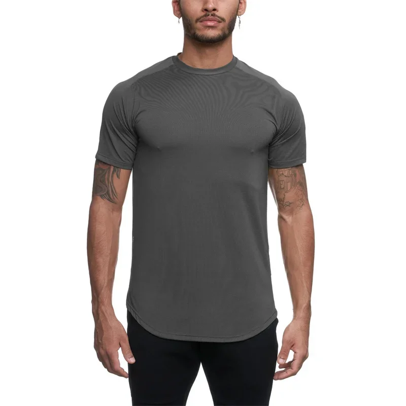 Summer Quick-drying Fabrics T-Shirt Men Slim Fit Stretch Solid Color Camouflage Top Male Comfortable Casual  Sports Fitness Tees