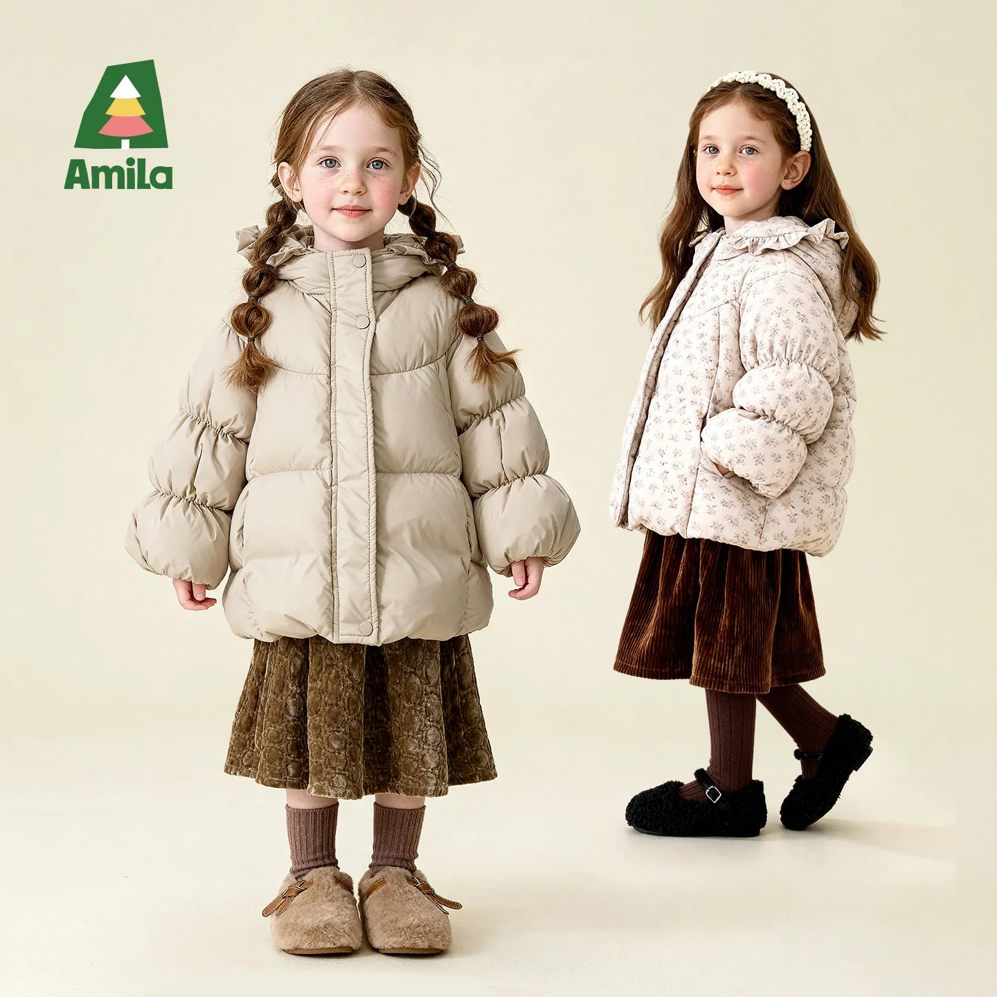 Amila 2026 Kids Winter Mid To Long Down Jacket With Thick White Duck Down Windproof And Waterproof Hoodie Suitable For Daily Use